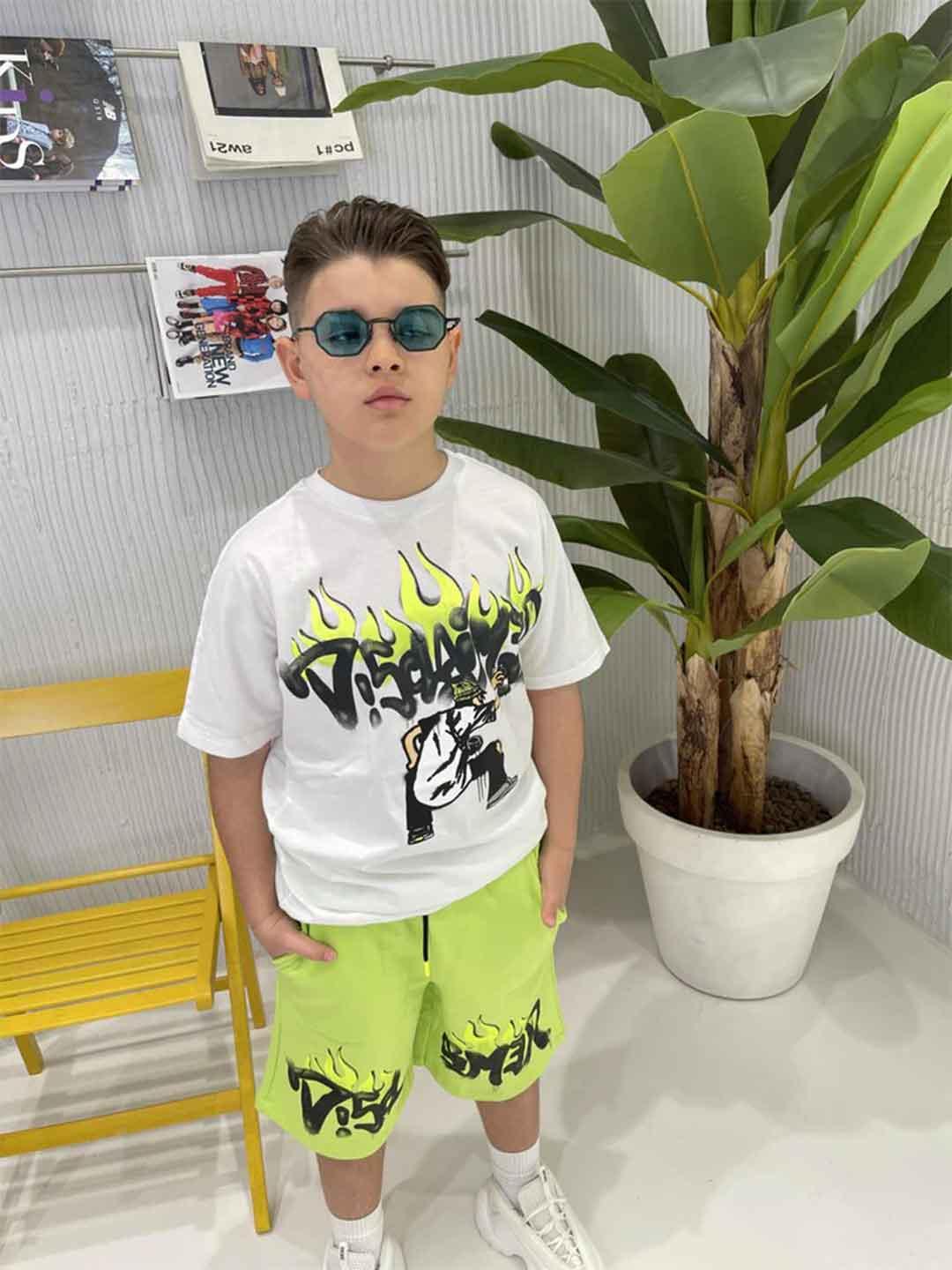 Disclaimer t-shirt kids bianco con fiamme fluo 58419 BIANCO DISCLAIMER 