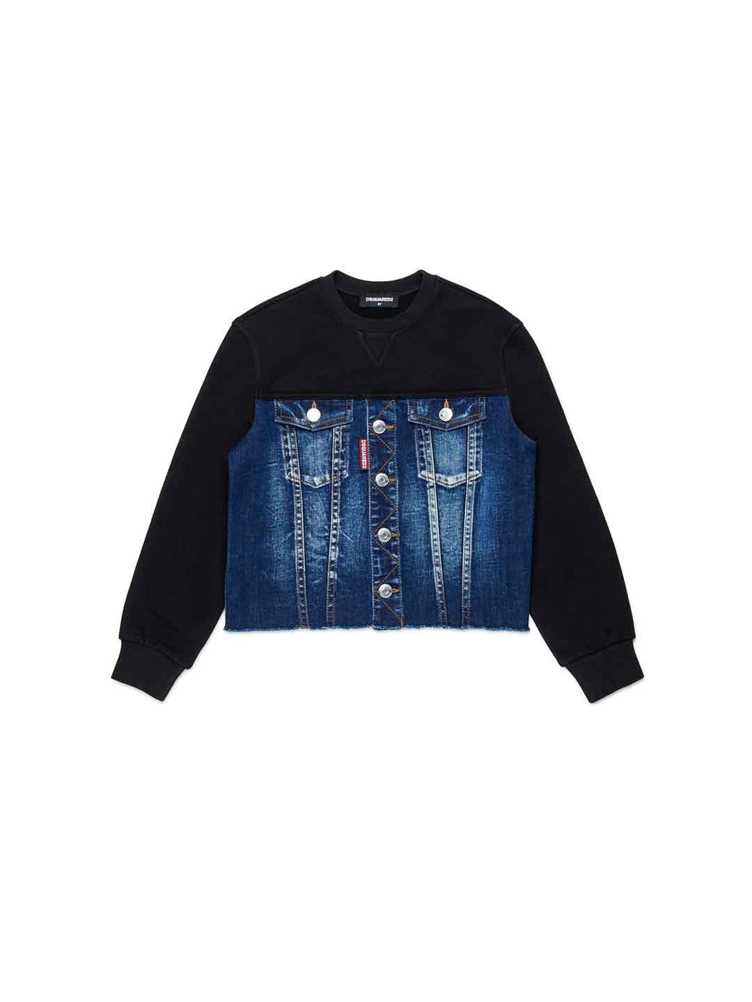 Dsquared 2 felpa kids nero e in jeans DQ3007 D0AEZ NERO DSQUARED 2 