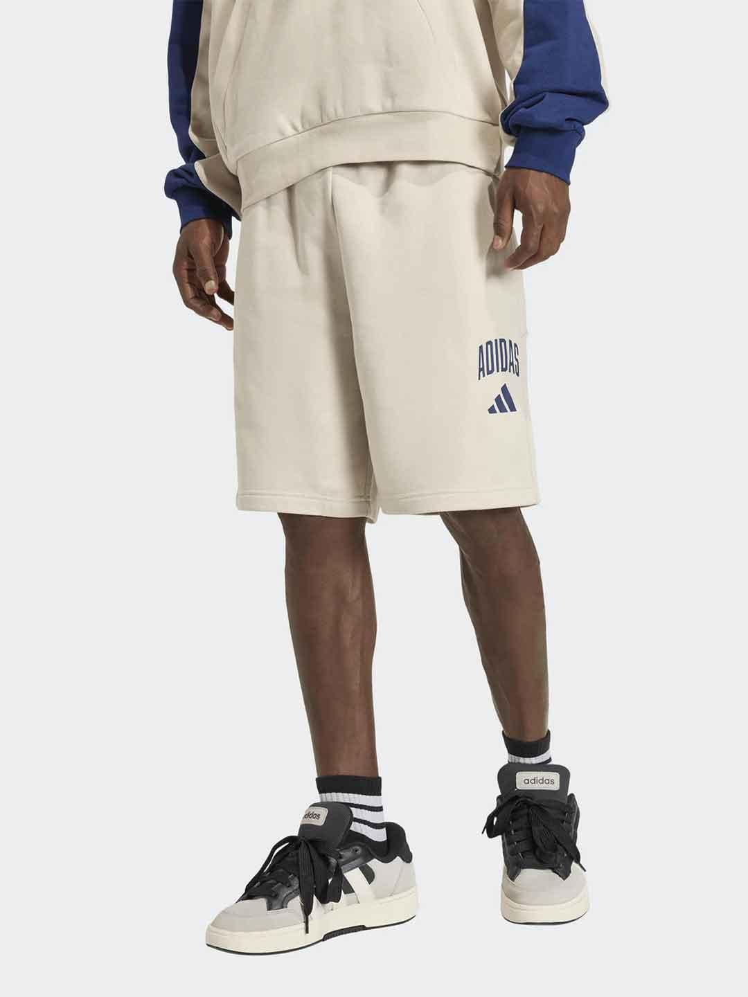 Adidas bermuda beige con logo blu JZ0167 BEIGE ADIDAS 