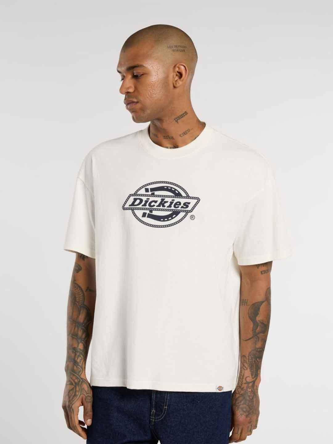 Dickies Forth Shaw t-shirt panna con logo blu DK0A87QSC481 PANNA DICKIES 