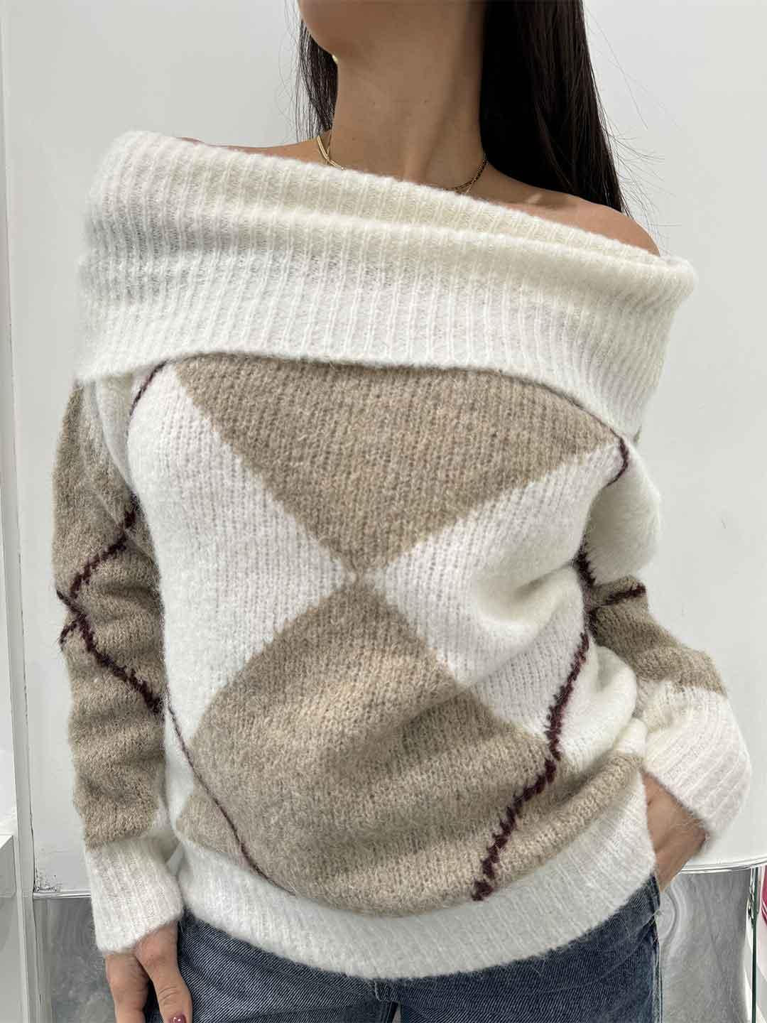 Tensione In magolione panna con scollo a barca 25A1075 PANNA TENSIONE IN 