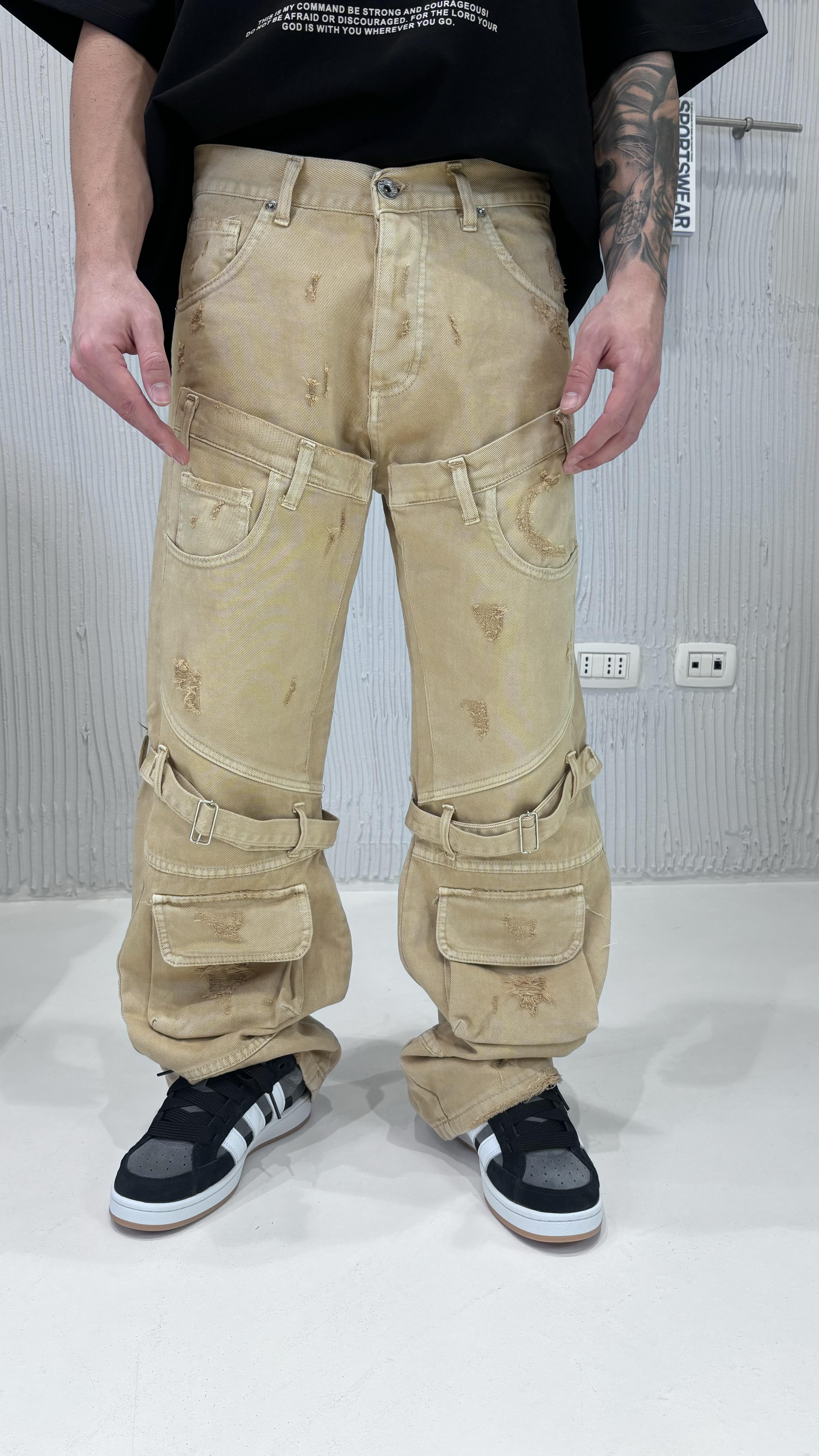 Cianotic jeans beige baggy con tasconi SUPER BAGGY 348 BEIGE CIANOTIC 