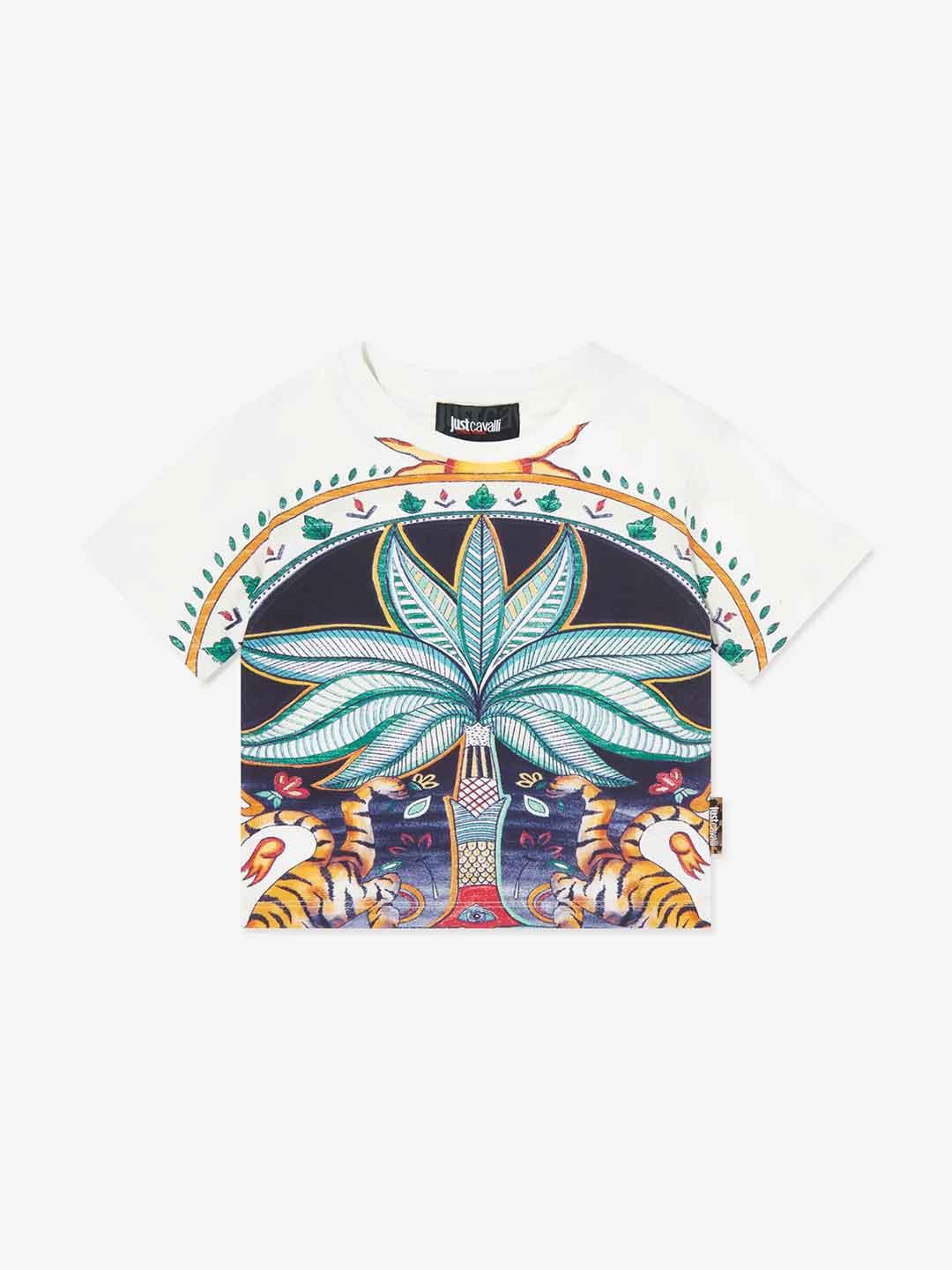 Just Cavalli t-shirt kids panna con stampa palma 8-14 anni 26077 PANNA JUST CAVALLI 