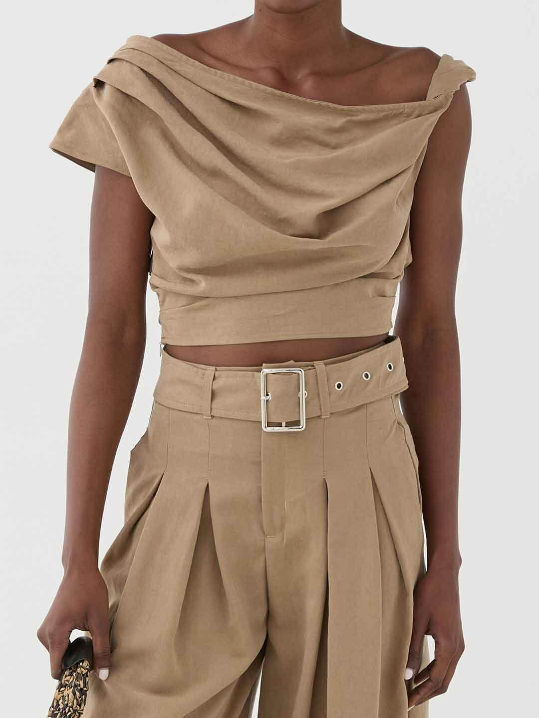 Eleh top beige con zip laterale SS260098 BEIGE ELEH 