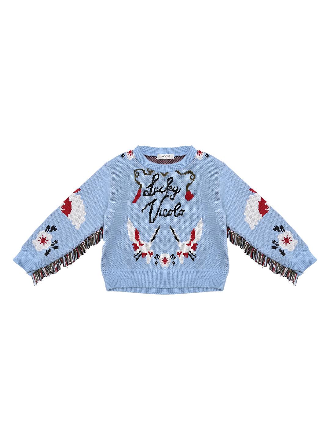 Vicolo maglione kids celeste a fantasia con frange 3141W00046 CELESTE VICOLO 