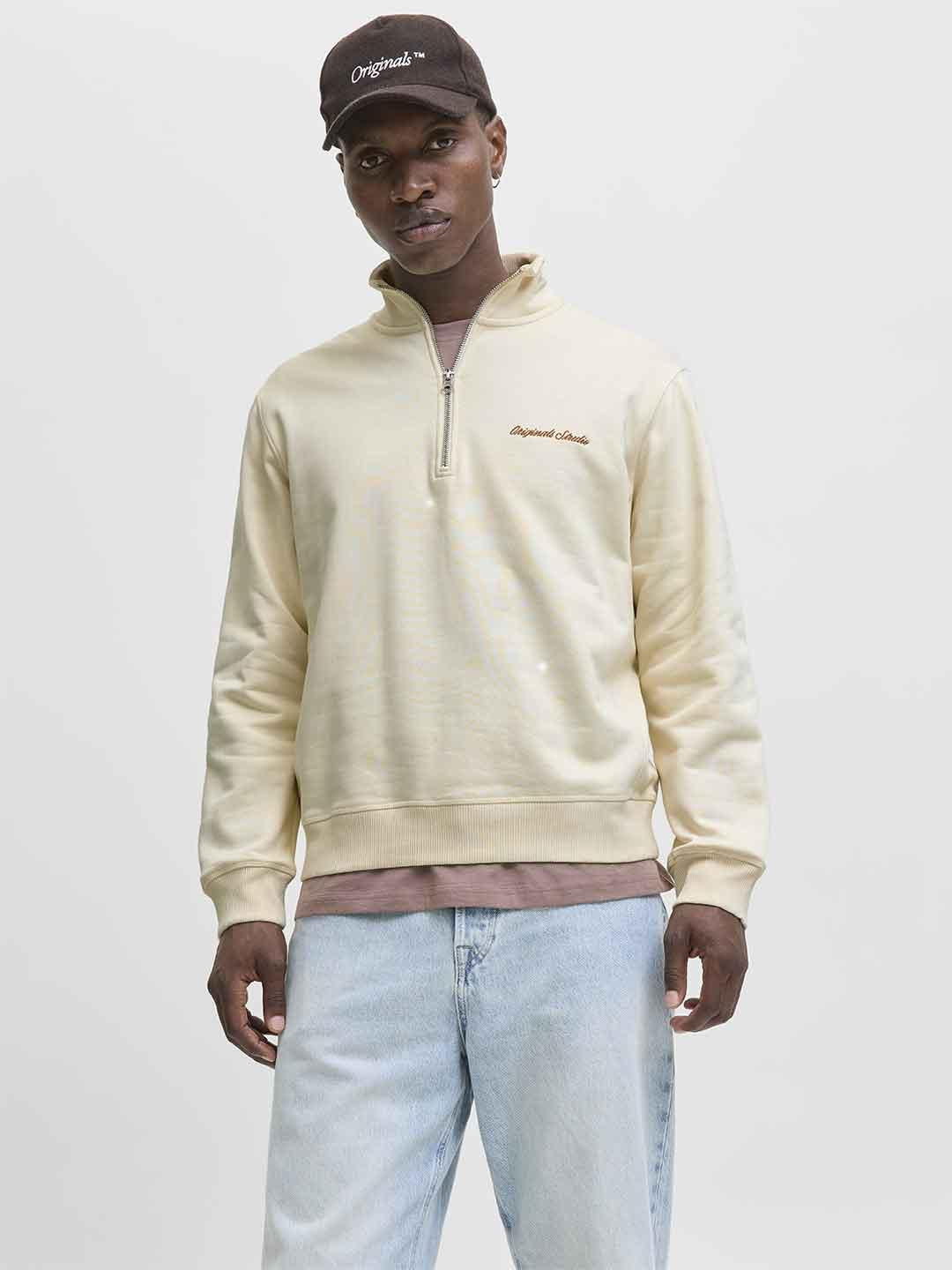 Jack & Jones felpa panna in pile con zip 12282899 PANNA JACK & JONES 