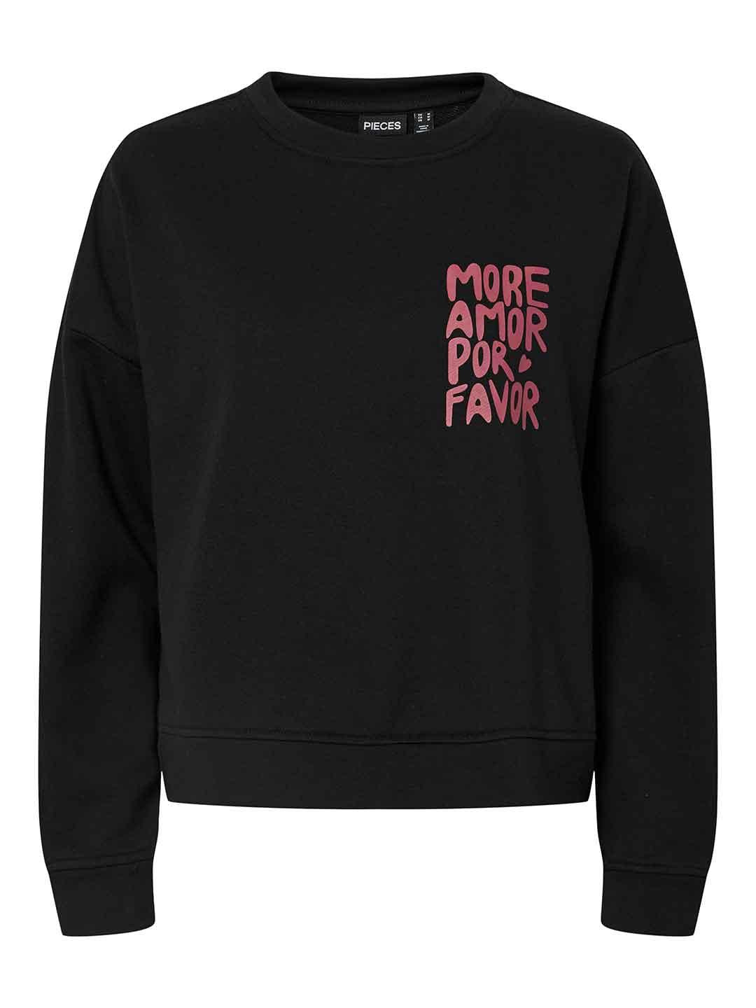 Pieces Chilli felpa nero girocollo grafica amore 17163376 NERO PIECES 