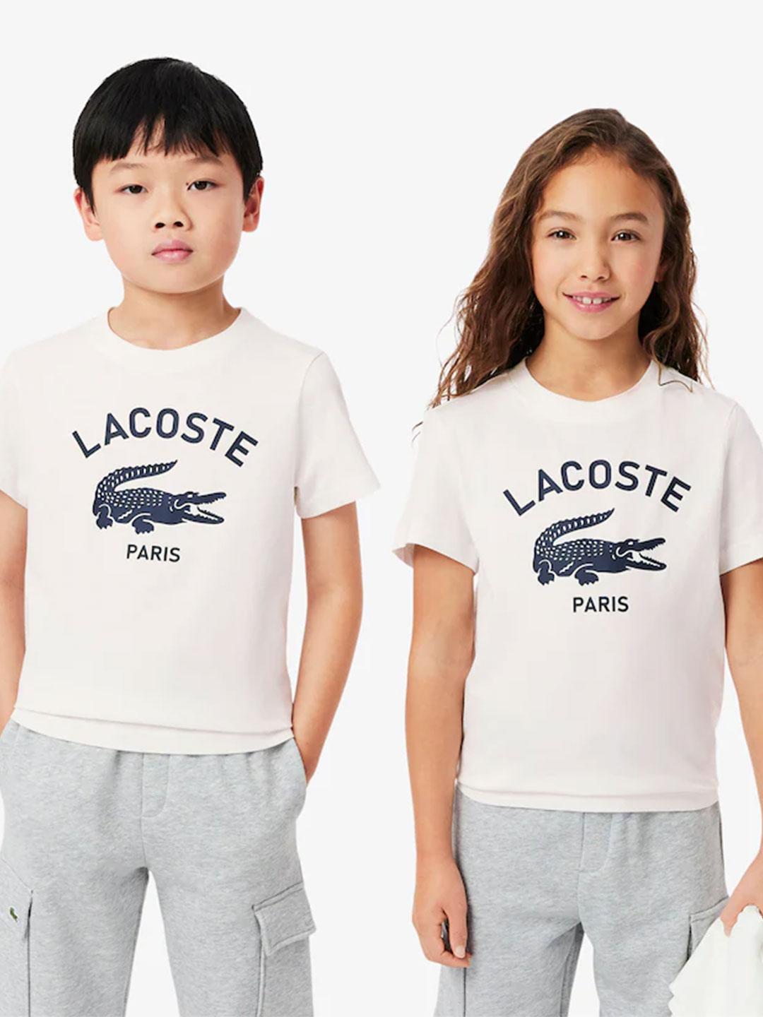Lacoste t-shirt kids bianco con logo blu TJ3003 BIANCO LACOSTE 