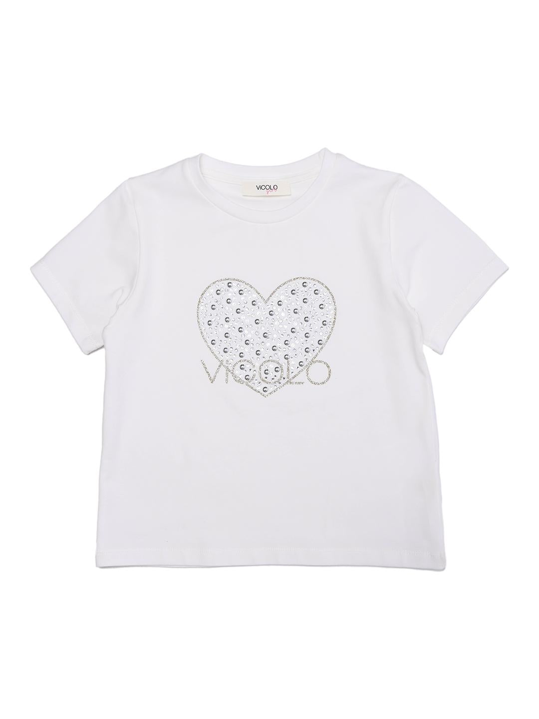 Vicolo t-shirt kids panna con cuore e logo di strass 3146M00134 PANNA VICOLO 