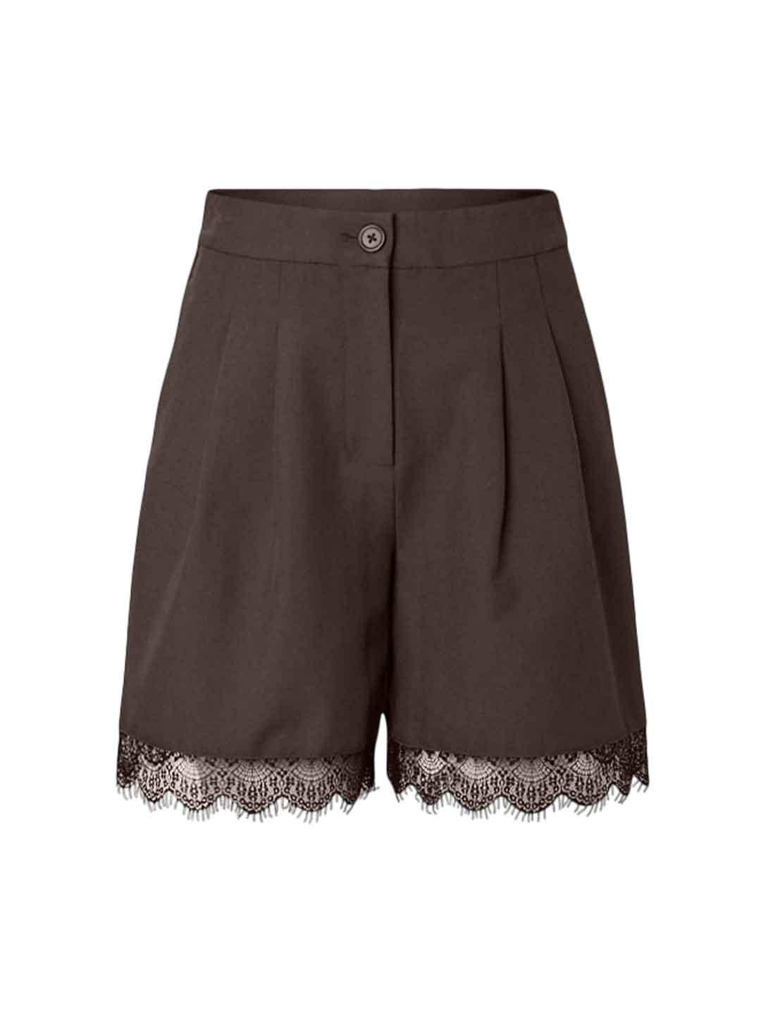 Pieces shorts marrone con orlo in pizzo 17169462 MARRONE PIECES 