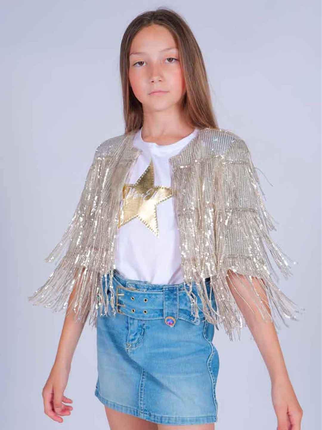 Marc Ellis giacca kids argento con paillettes e frange crop 1303 ARGENTO MARC ELLIS 