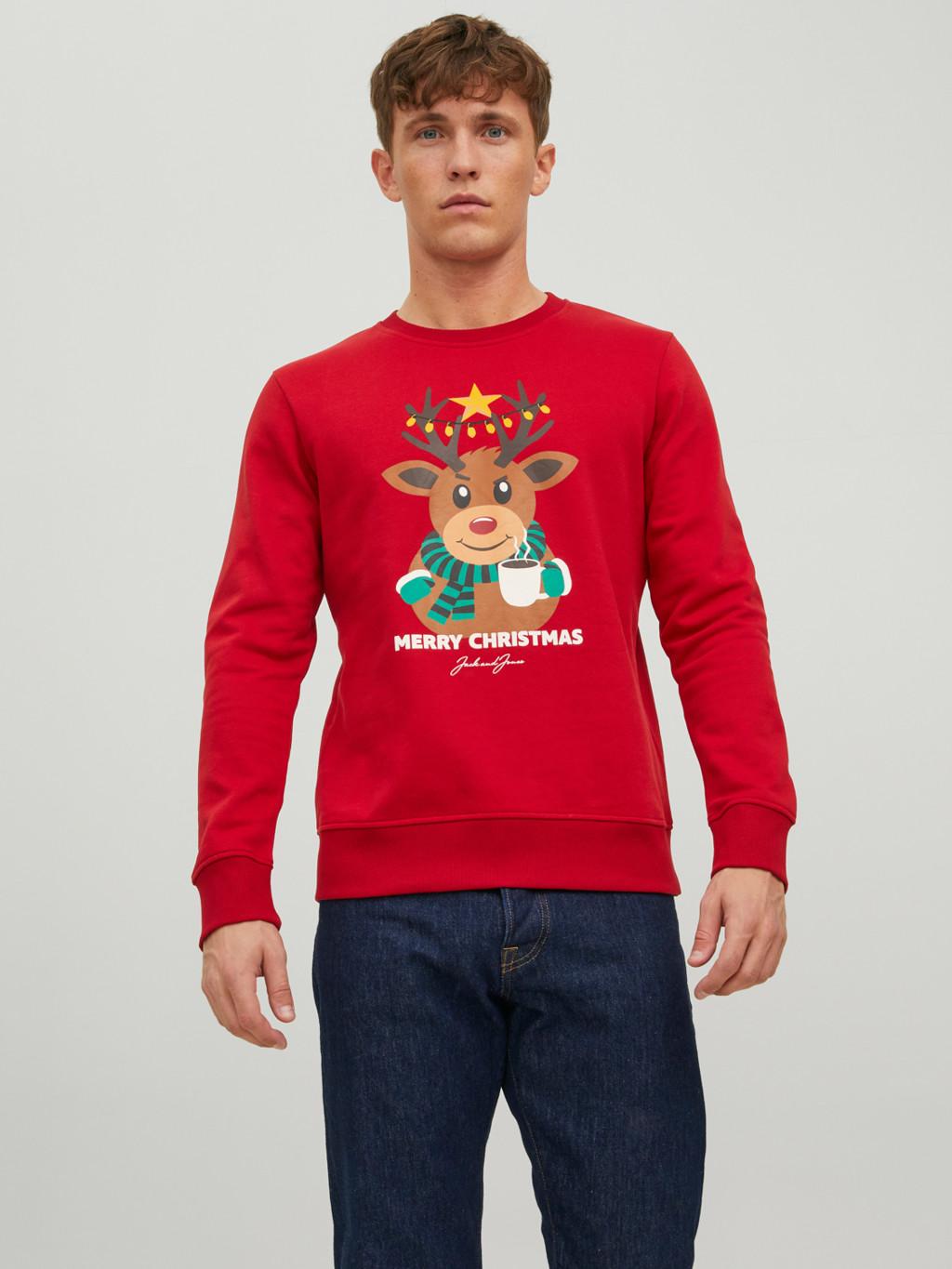 Jack&Jones felpa girocollo natalizia rossa 12219685 ROSSO JACK & JONES 