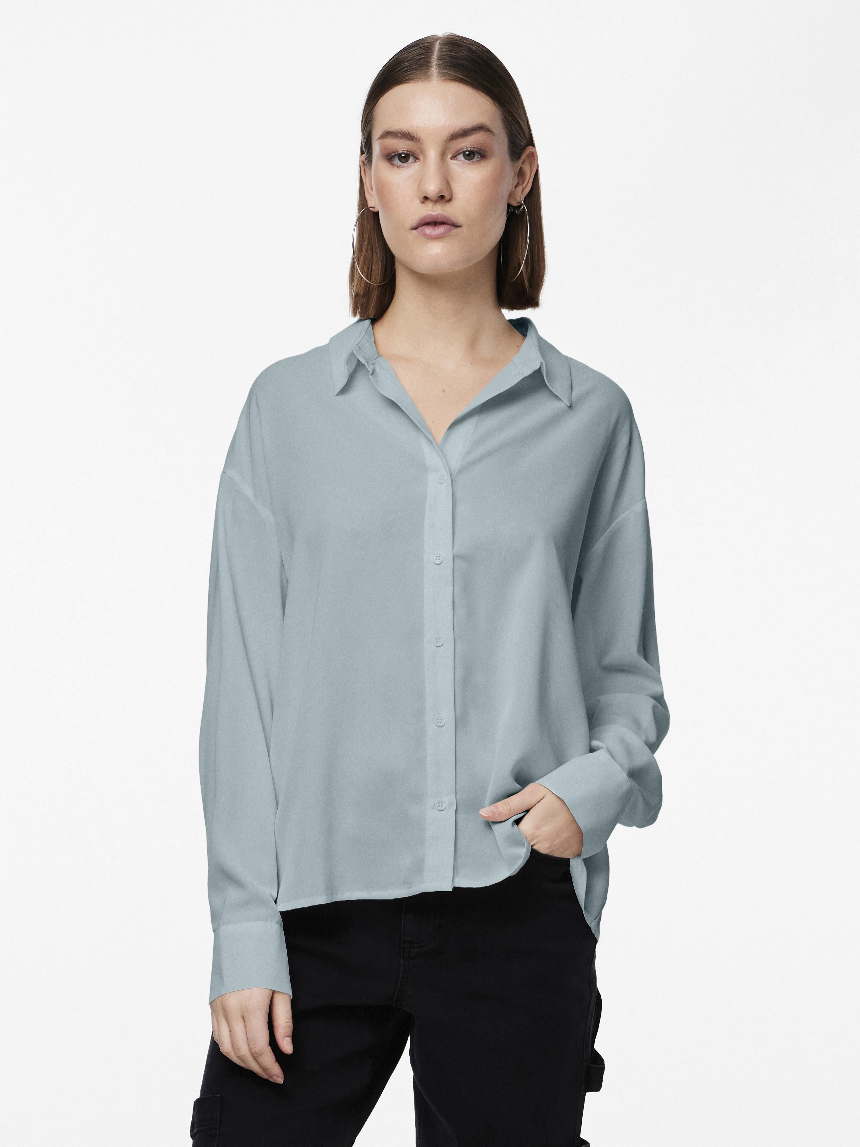 Pieces camicia azzurro basic 17146430 AZZURRO PIECES 