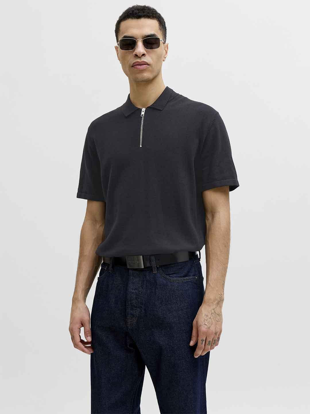 Jack & Jones polo nero con zip 12288260 NERO JACK & JONES 