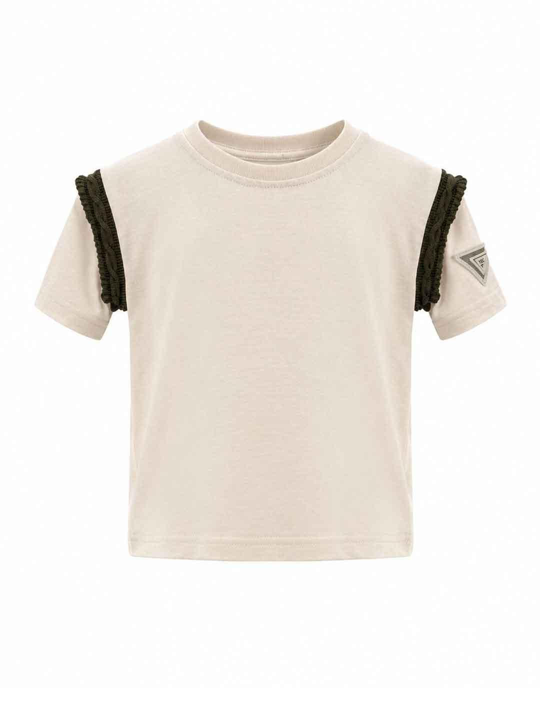 Yes London t-shirt kids panna con intreccio verde 2-16 anni JR2177 PANNA YES LONDON 