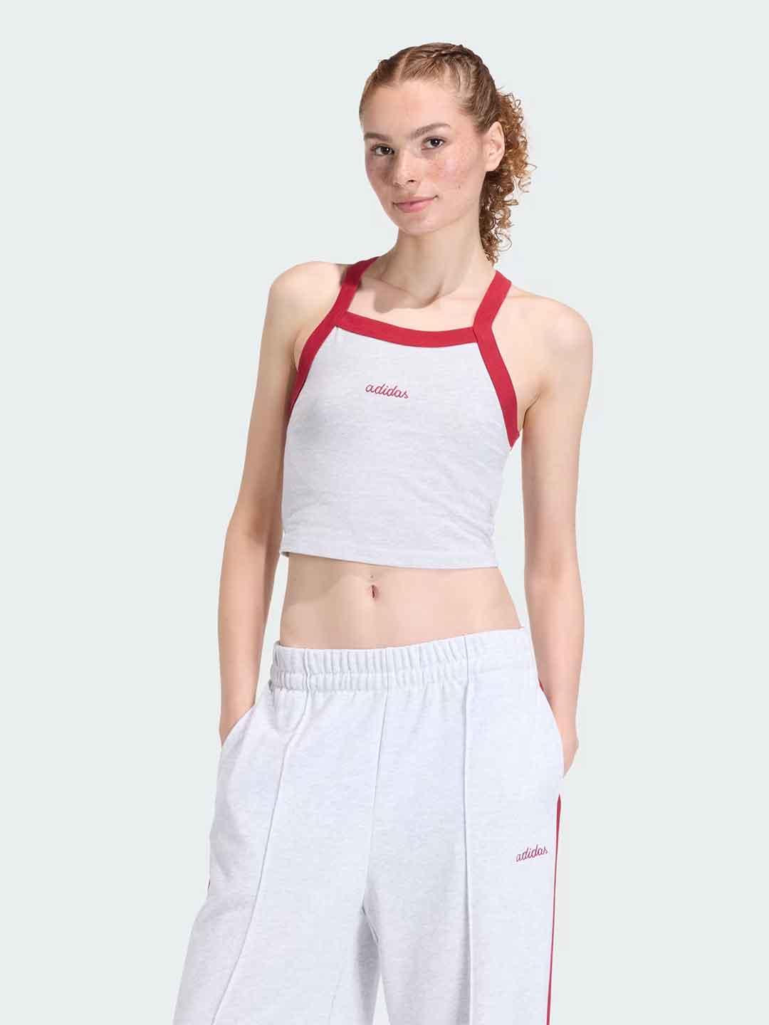 Adidas top grigio con grafica ricamata KC3938 GRIGIO ADIDAS 