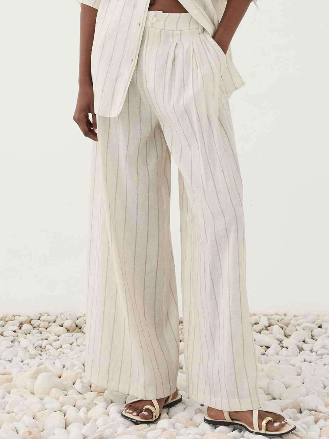 Eleh pantaloni panna a righe in lino SS260272 PANNA ELEH 