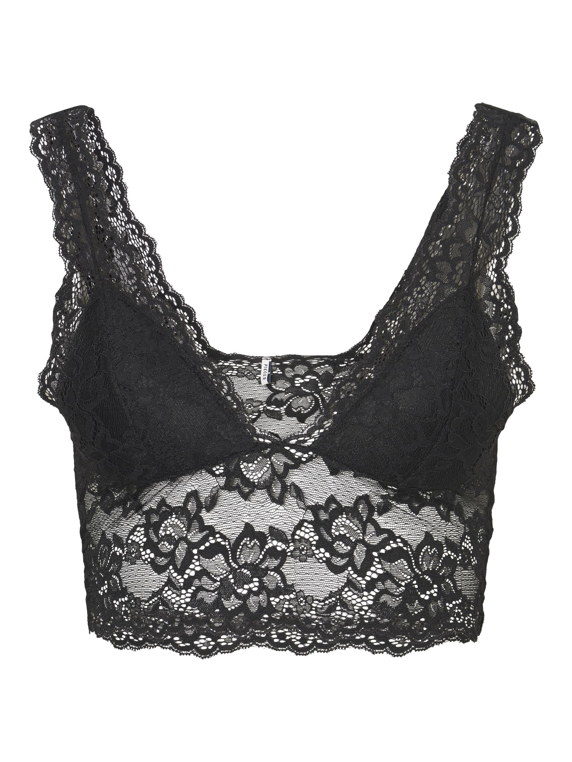 Pieces bralette nero in pizzo con scollo profondo 17096003 NERO PIECES 