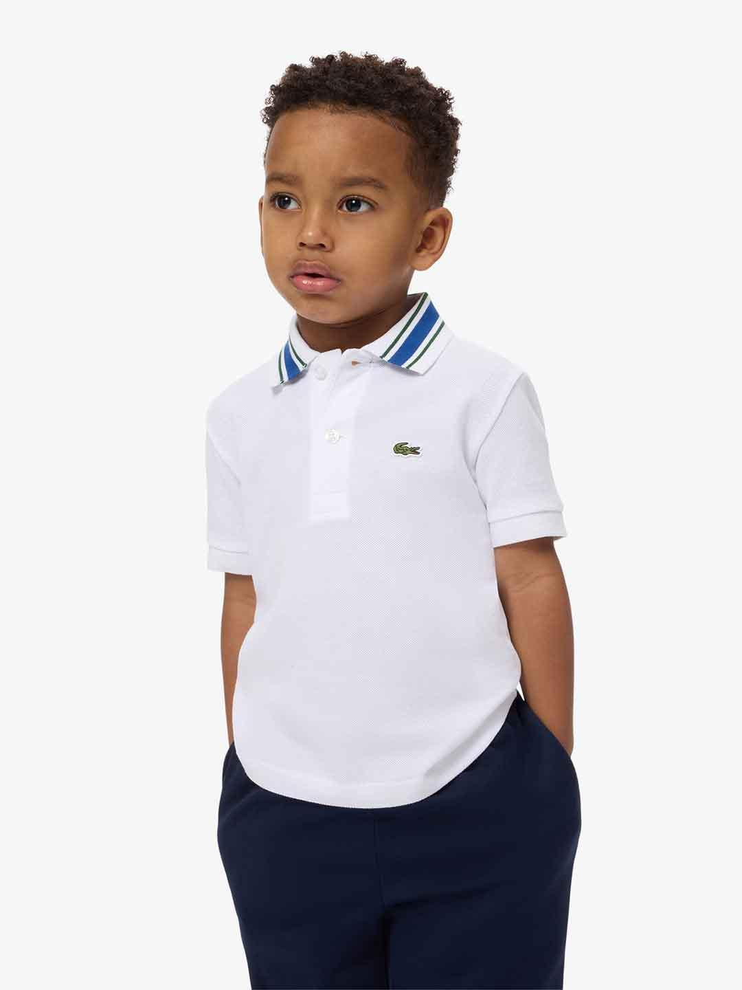 Lacoste t-shirt kids bianco con colletto blu 2-7 anni 847038 W8L BIANCO LACOSTE 