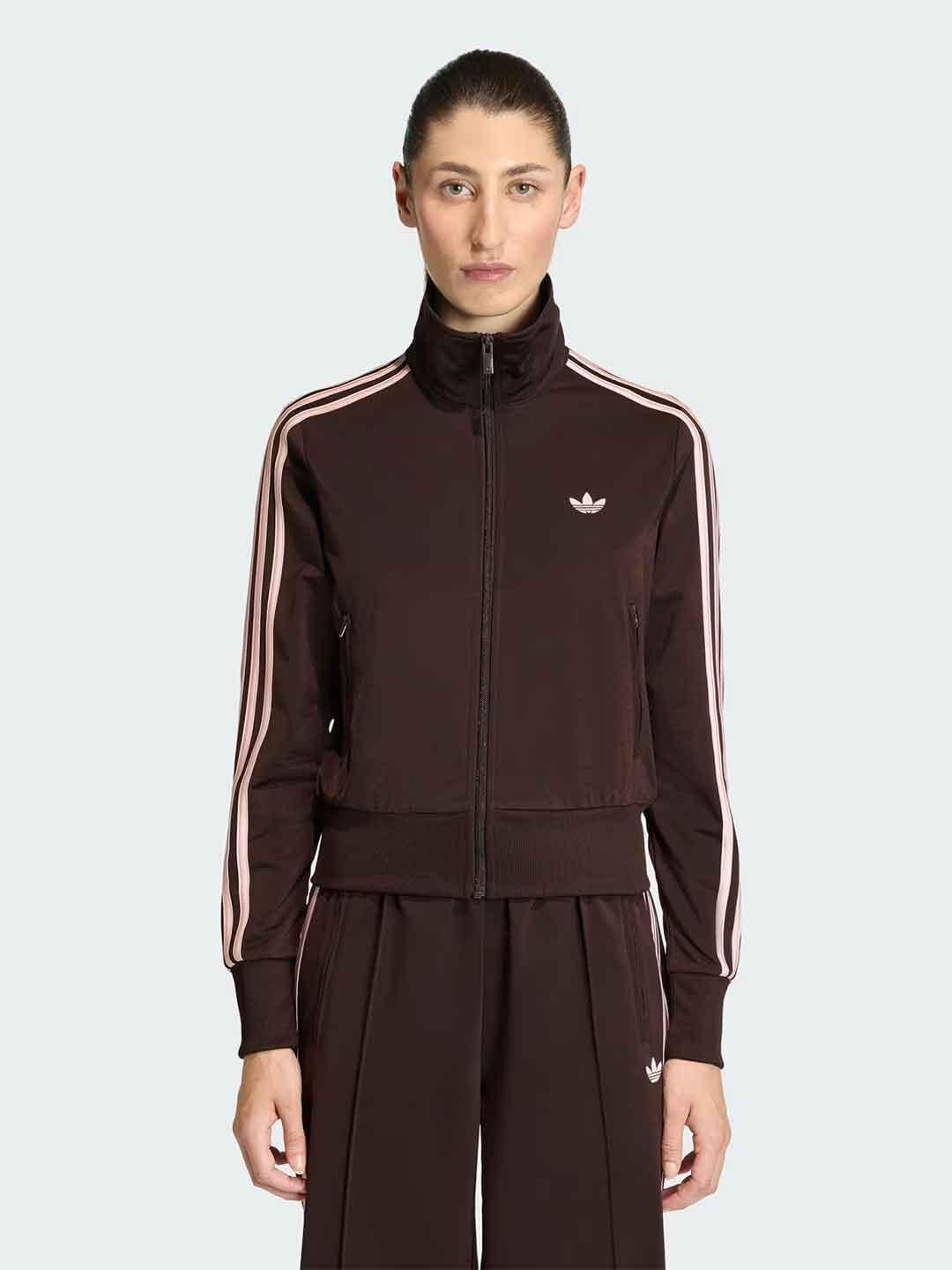 Adidas Firebird felpa marrone con bande rosa KC6572 MARRONE ADIDAS 