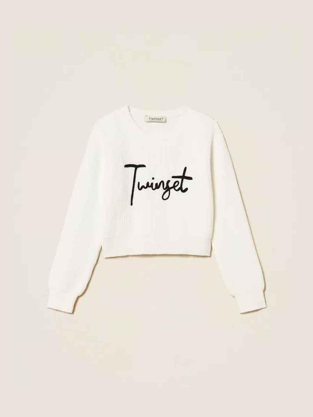 Twinset maglione kids bianco con grafica nera 252GB3040 BIANCO TWINSET 