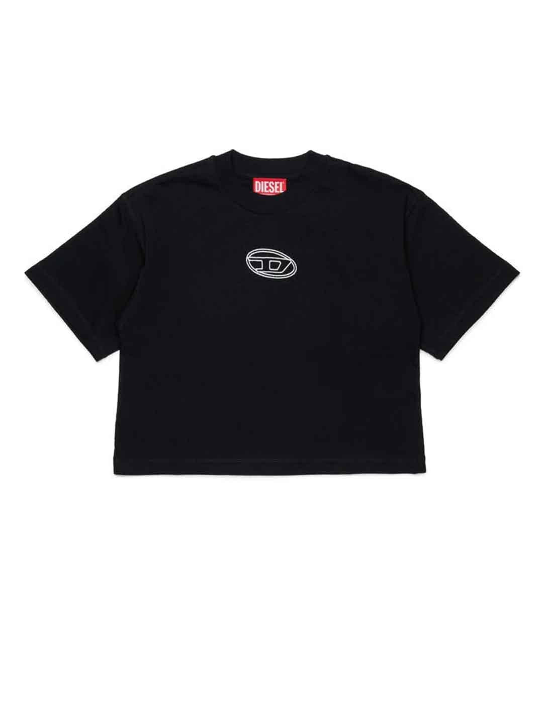Diesel Tixan t-shirt nero crop con logo centrale J02428 00YI9 NERO DIESEL 