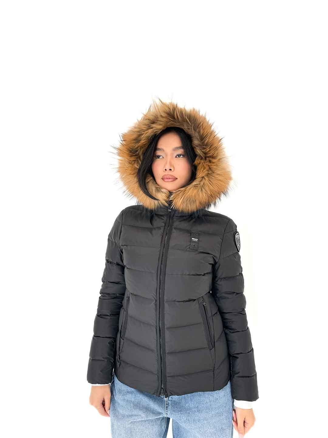 Blauer Arcadia piumino nero cappuccio con pelliccia 25WBLDC03099 NERO BLAUER 