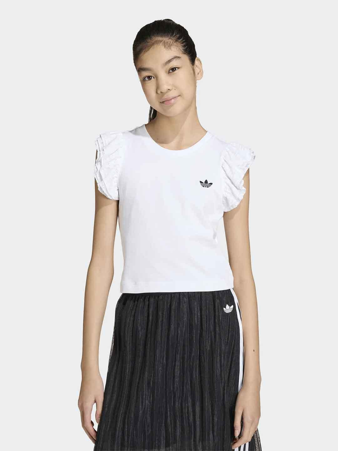 Adidas t-shirt kids bianco con volant in pizzo KC6771 BIANCO ADIDAS 