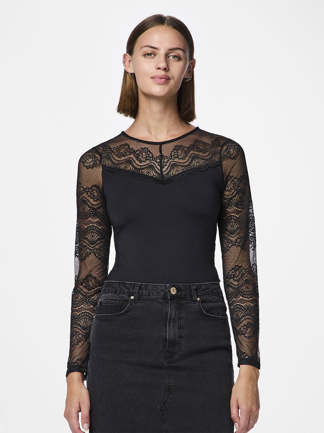 Pieces body nero in pizzo trasparente 17151126 NERO PIECES 