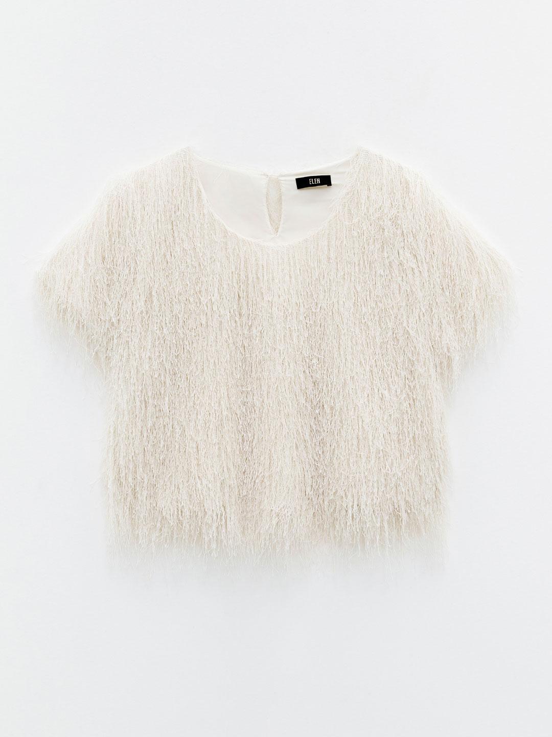 Eleh t-shirt panna con piume 0176 PANNA ELEH 