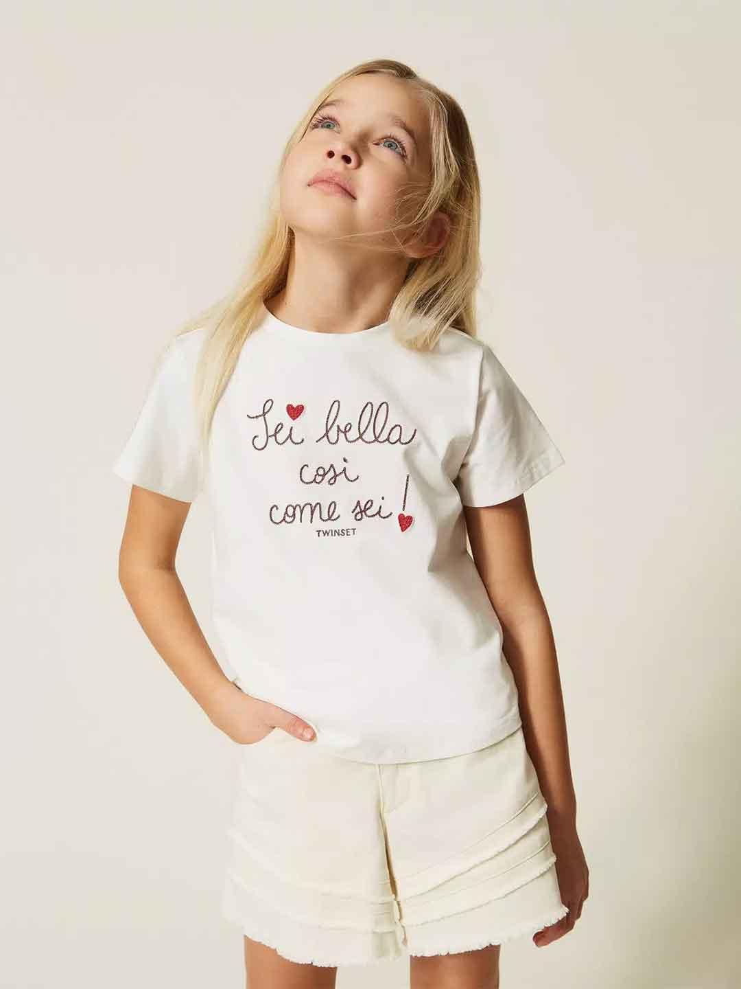Twinset t-shirt kids bianco con ricamo 261GJ2251 BIANCO TWINSET 