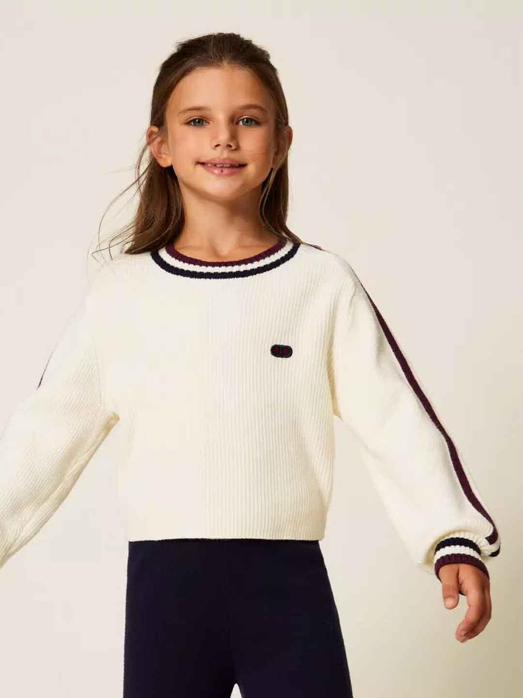 Twinset maglione kids panna a costine 252GJ3030 PANNA TWINSET 