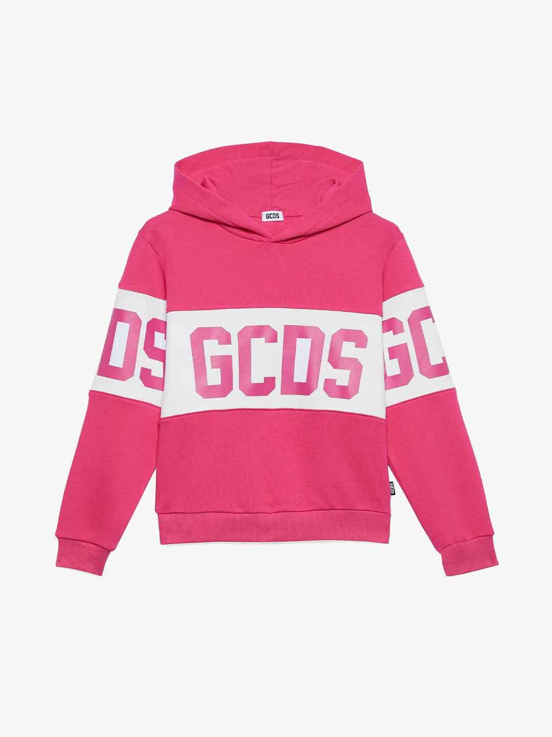GCDS felpa kids rosa con cappuccio e banda logo B2JU1926BA2 ROSA GCDS 