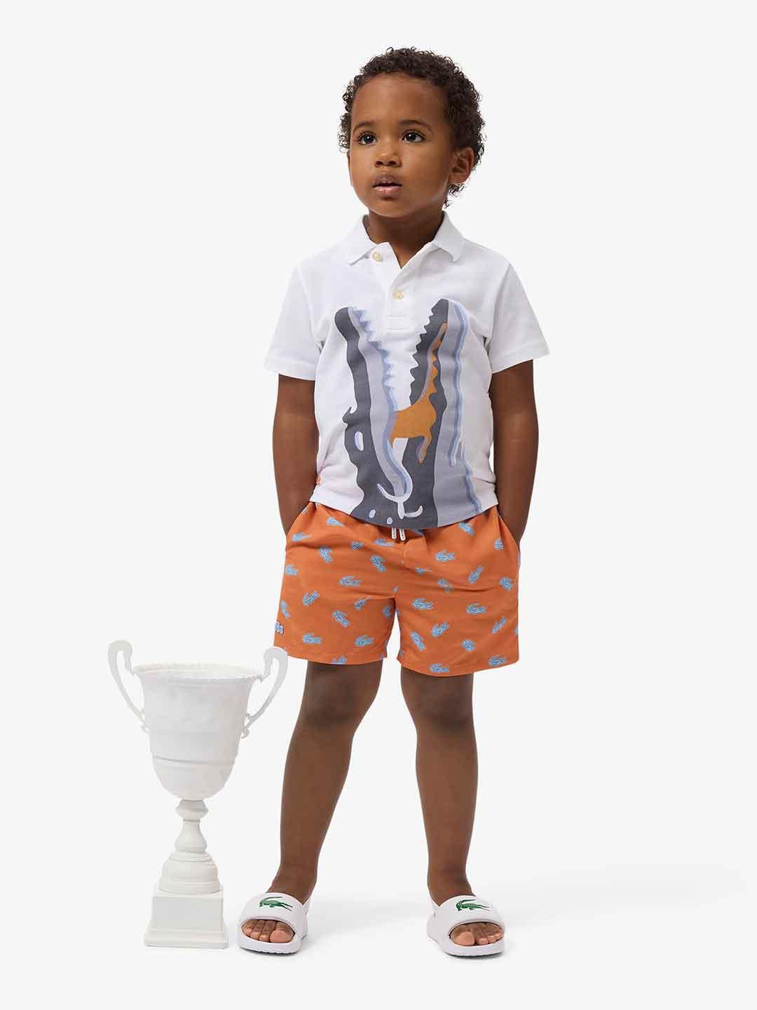 Lacoste costume kids arancio con logo celeste 8-16 anni 947660 NA7 ARANCIO LACOSTE 