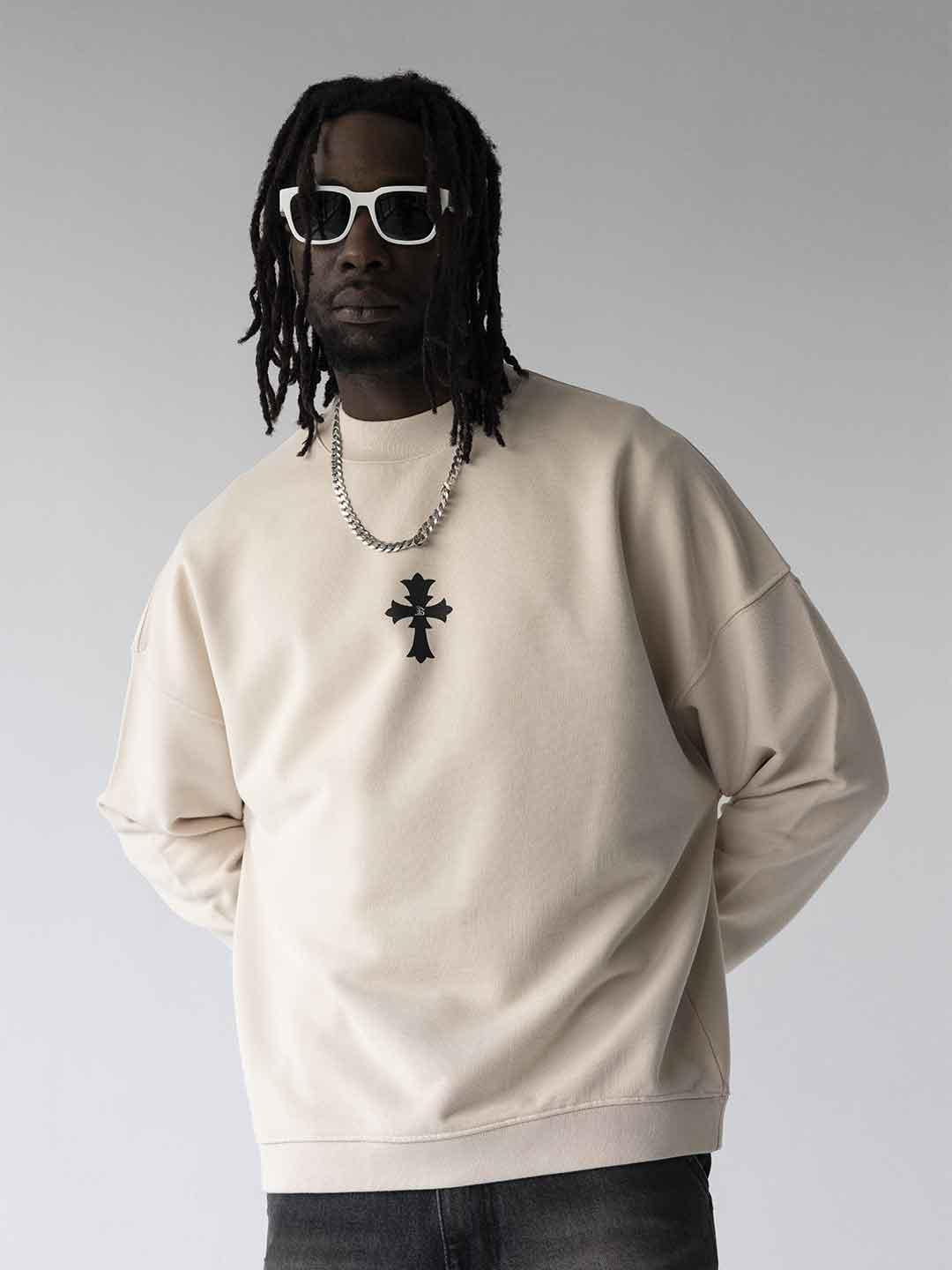 Black Island felpa beige con croce ADA1921 BEIGE BLACK ISLAND 