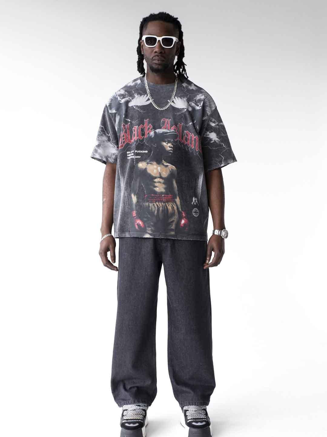 Black Island t-shirt grigio con grafica rossa ADA2003 GRIGIO BLACK ISLAND 