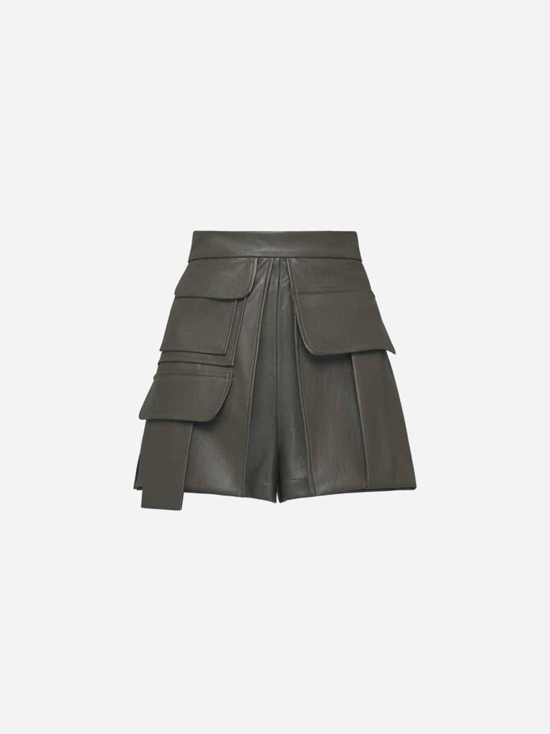 Silence shorts verde cargo in pelle PA2204 VERDE SILENCE 