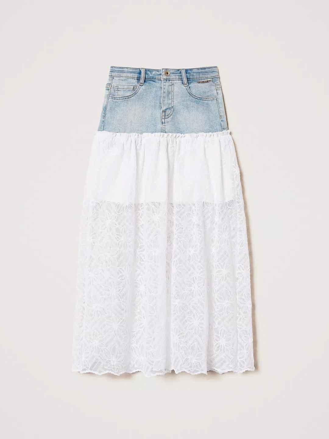 Twinset gonna kids in denim lunga con tulle ricamato 2523 DENIM TWINSET 