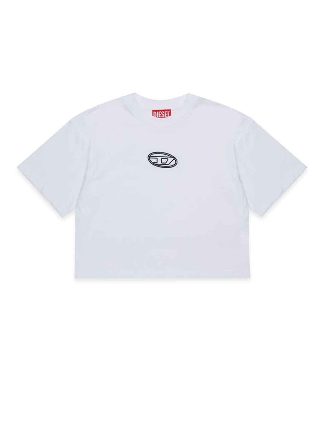 Diesel Tixan t-shirt bianco crop con logo centrale J02428 00YI9 BIANCO DIESEL 