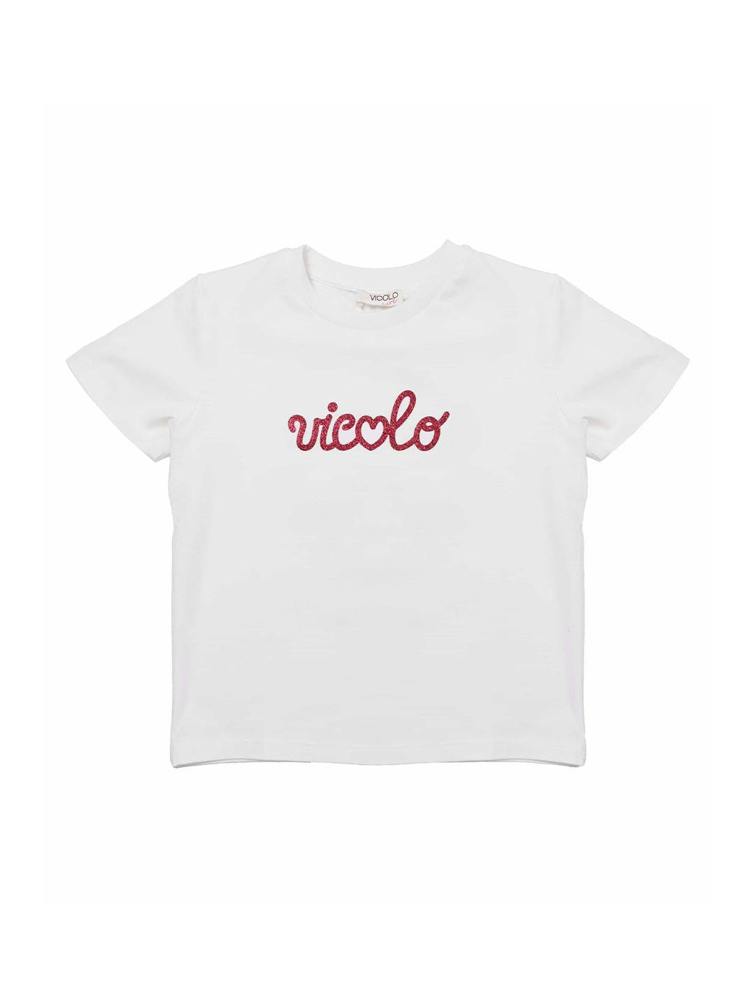 Vicolo t-shirt kids bianco con logo glitterato 3146M00230 BIANCO VICOLO 