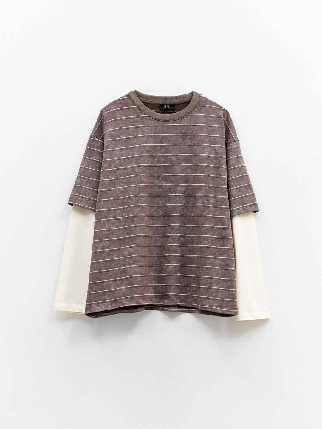 Eleh t-shirt marrone a righe 0351 MARRONE ELEH 
