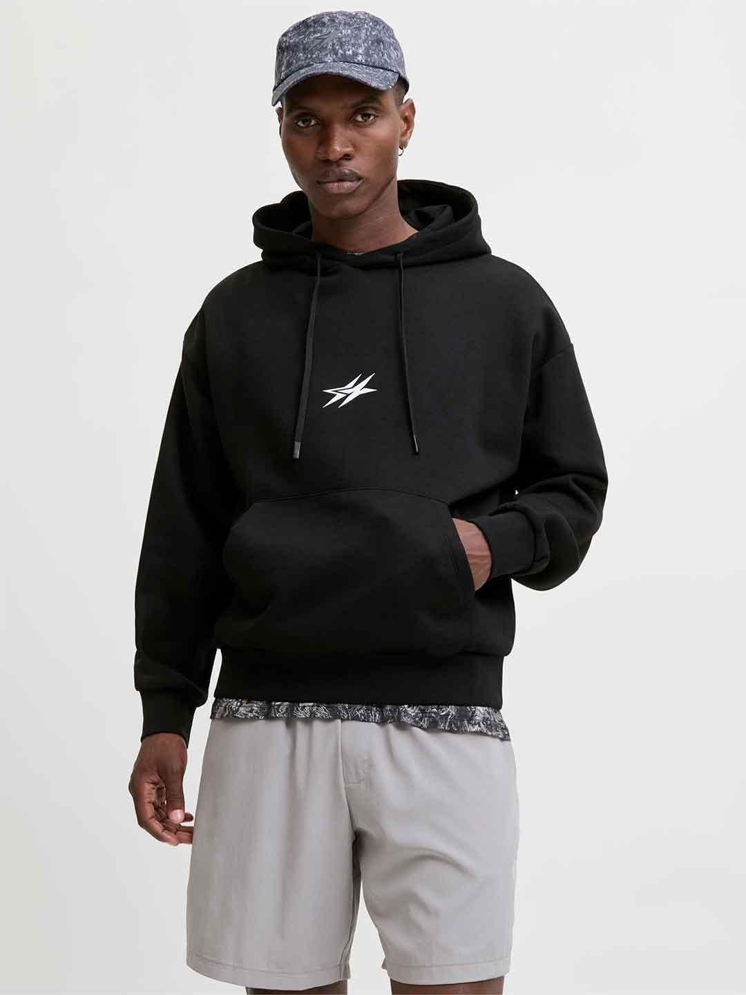 Jack & Jones felpa nero con cappuccio 12268918 NERO JACK & JONES 