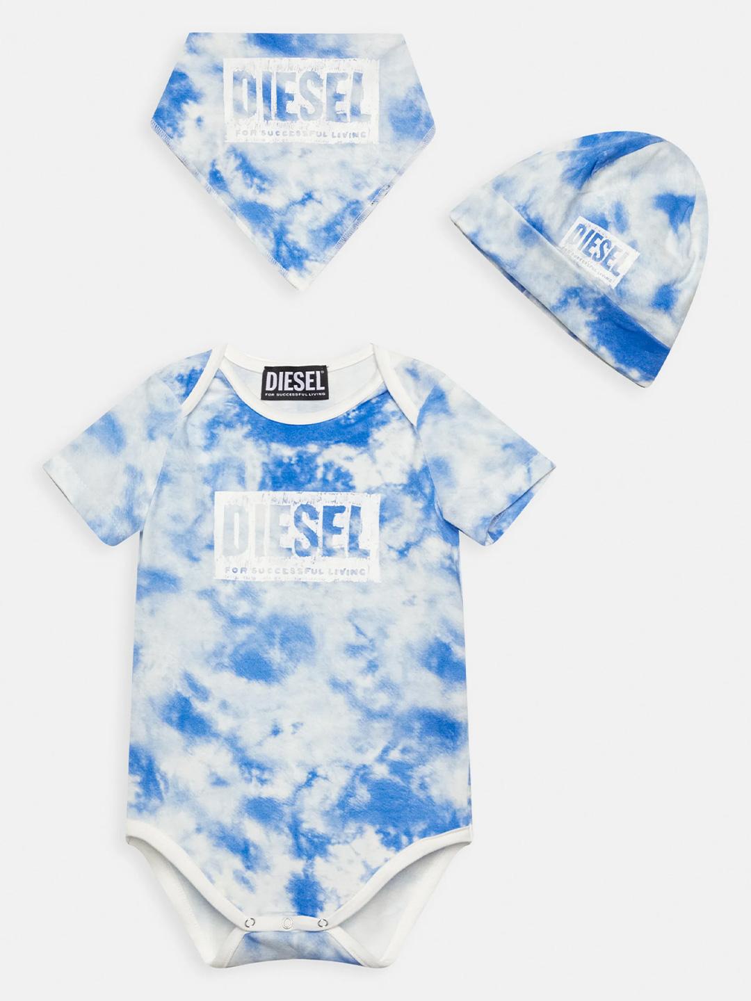 Diesel set cappello, body e foulard bianco e blu neonati N00027 KYATI CELESTE DIESEL 
