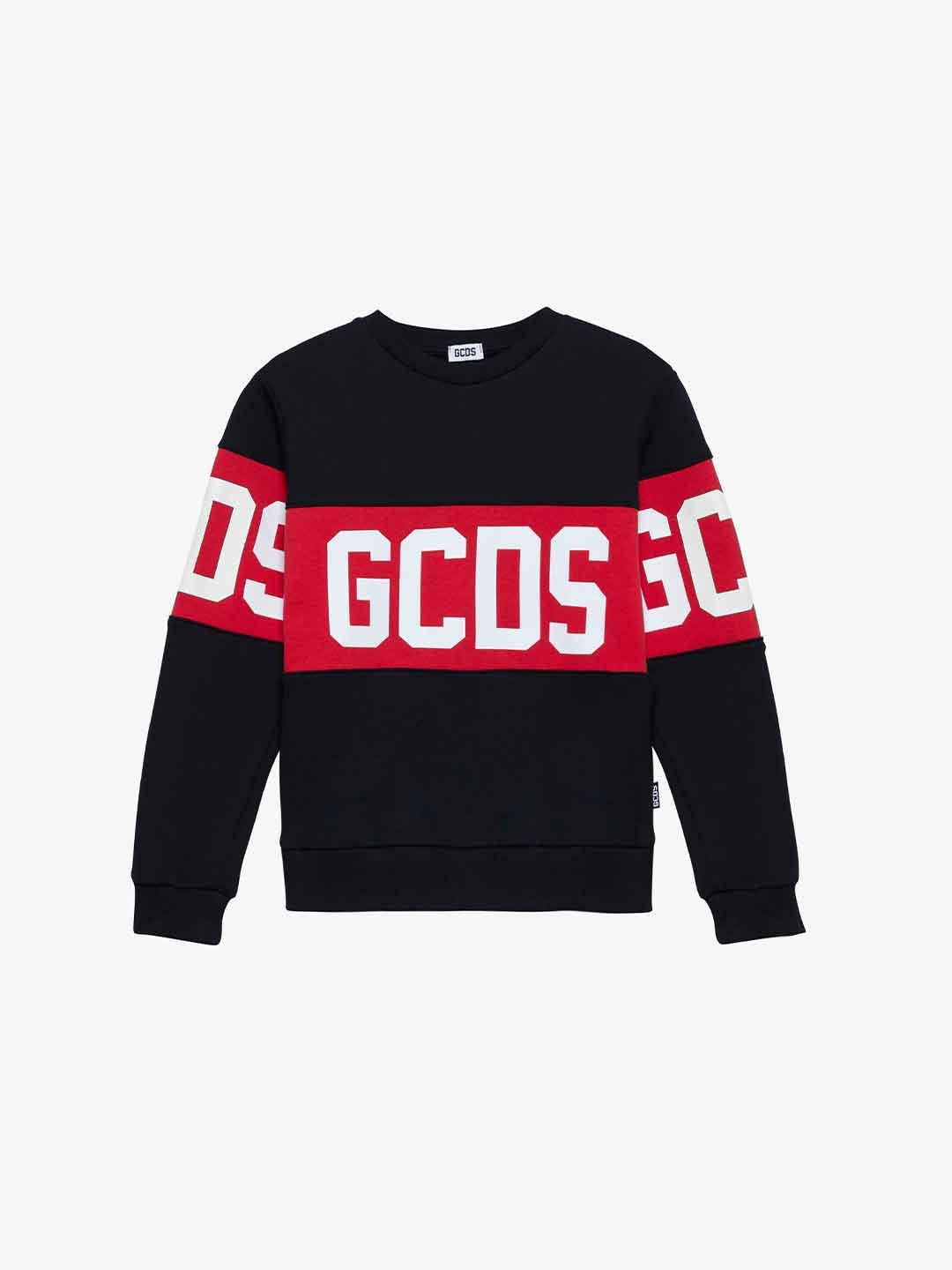 GCDS felpa kids nero con banda logo B2KU1527BA2 NERO GCDS 