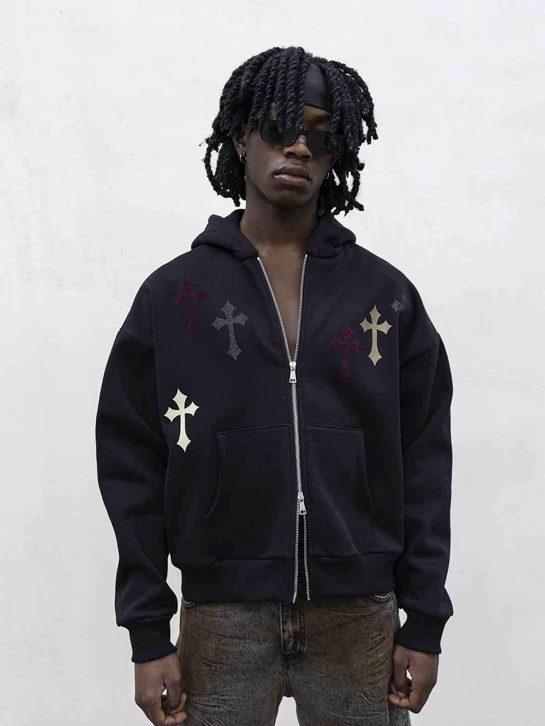 Tokyo felpa nero con croci e zip RB001 NERO TOKYO 
