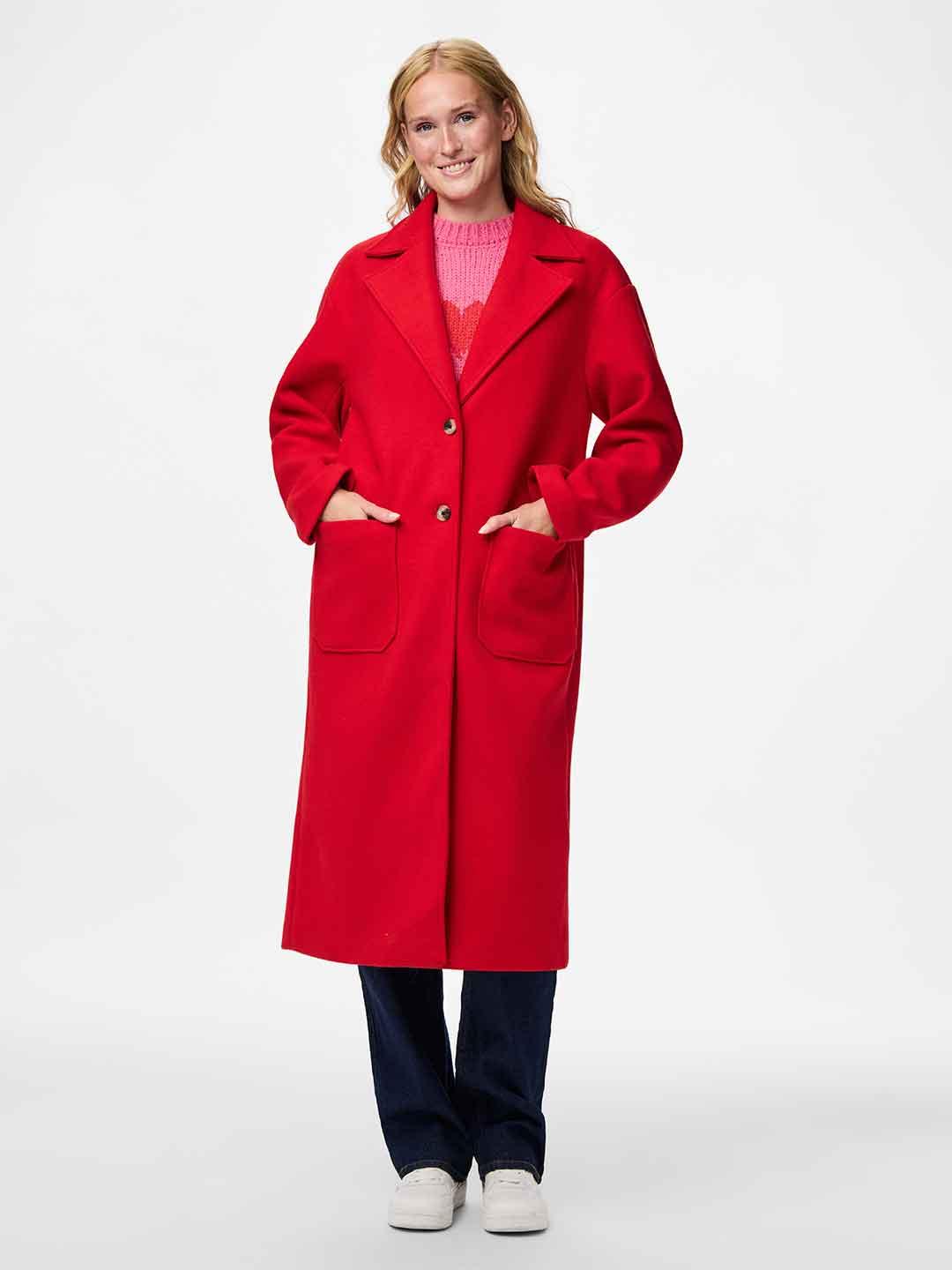 Pieces cappotto rosso lungo 17141583 ROSSO PIECES 