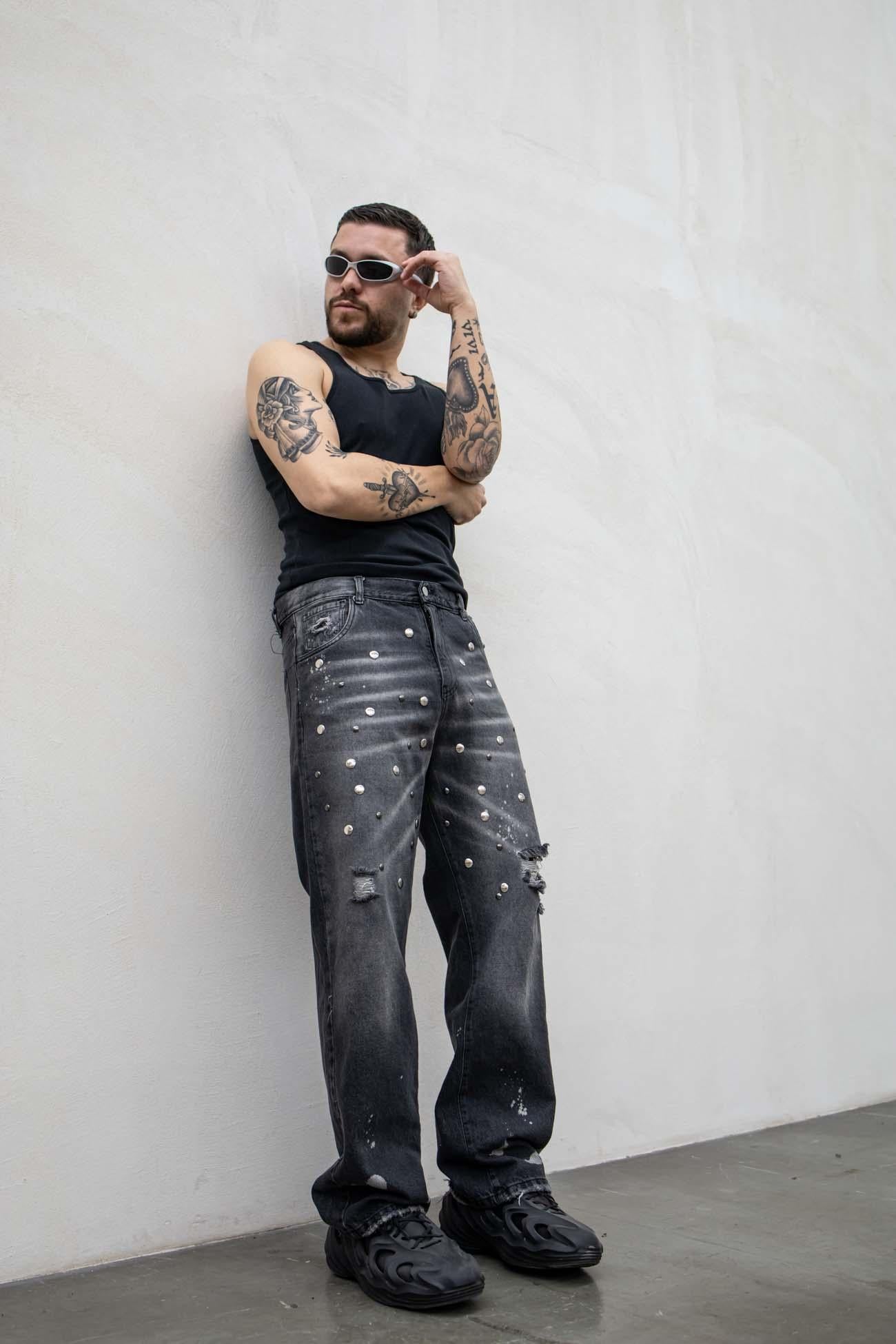 Present Day jeans nero con borchie PDP009 NERO PRESENT DAY 