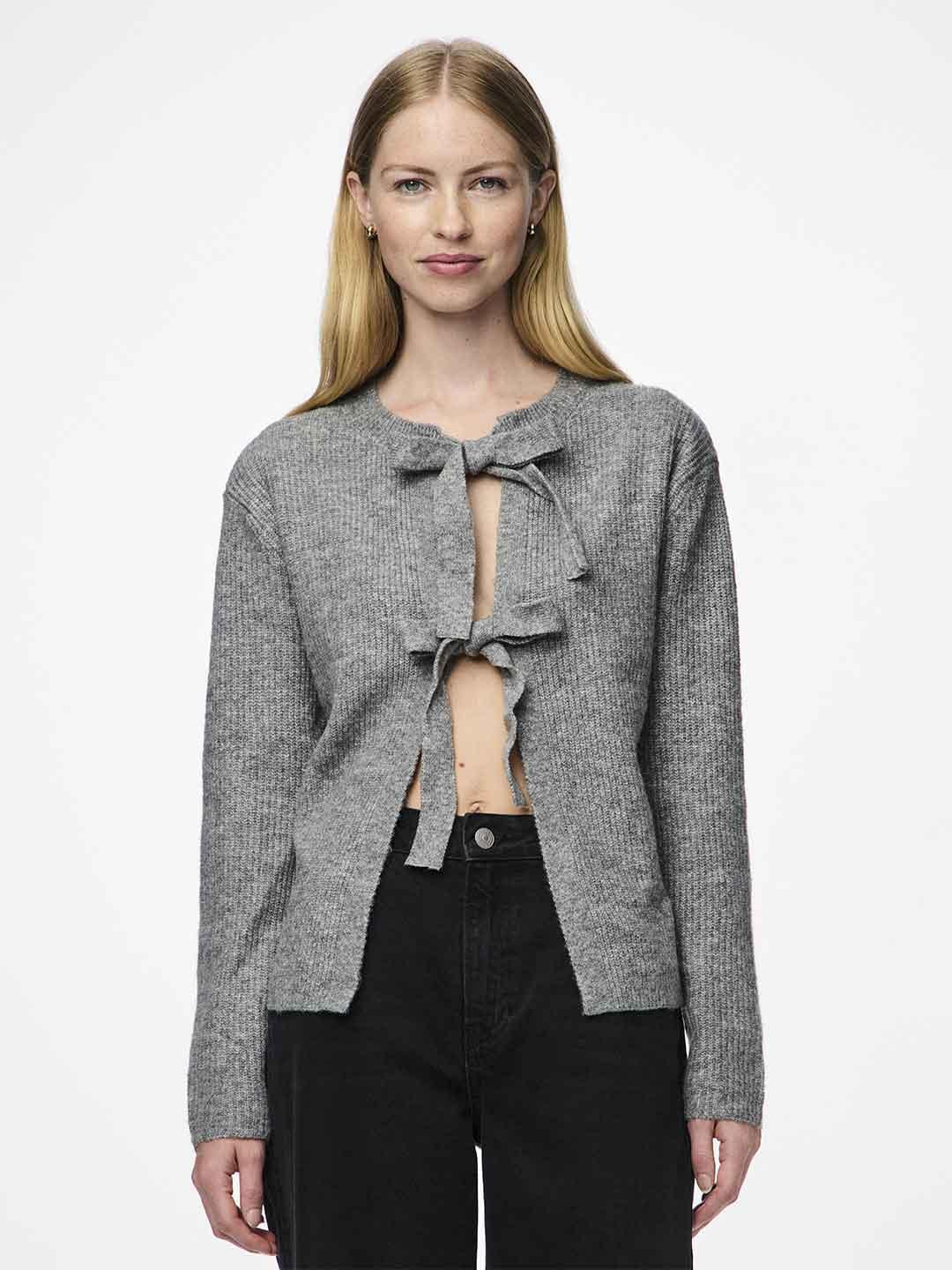 Pieces maglione grigio con fiocchi 17150235 GRIGIO PIECES 