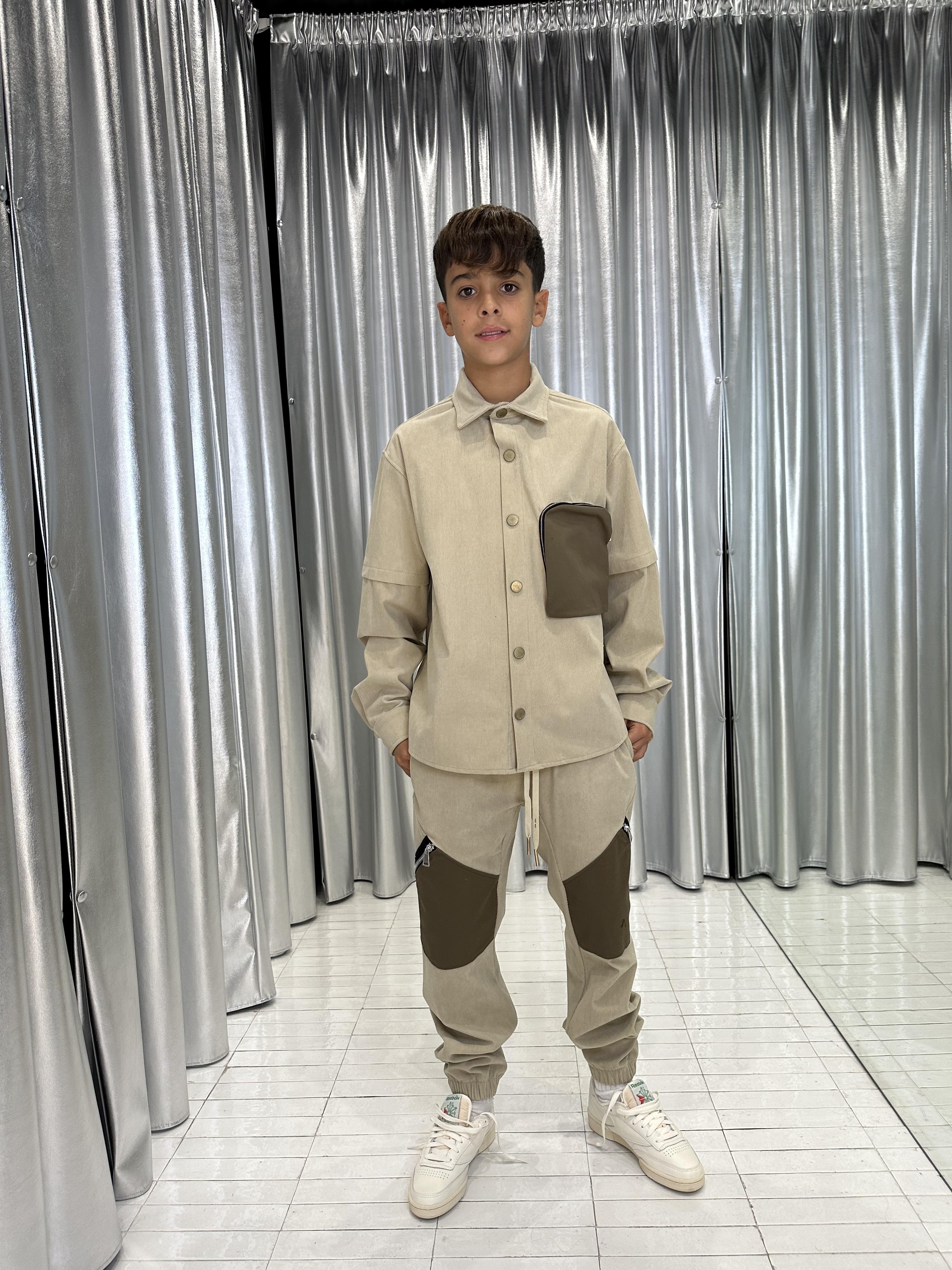 Yes London camicia kids beige con taschino e zip JR6016 BEIGE YES LONDON