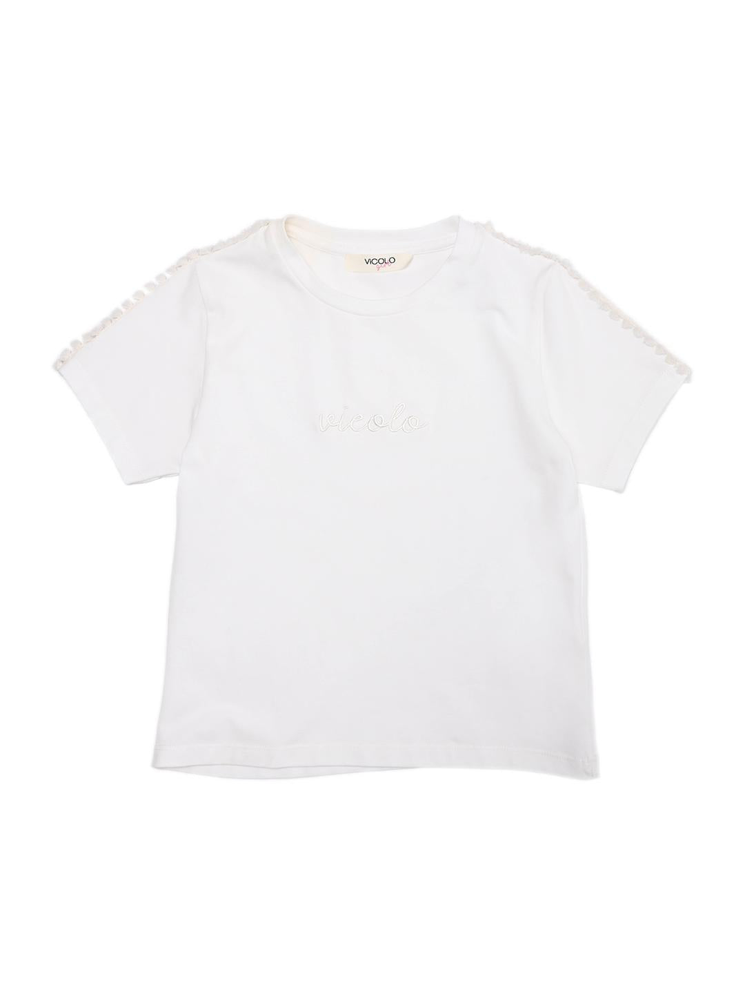 Vicolo t-shirt kids panna con ricamo logo e nappine 3146M00118 PANNA VICOLO 